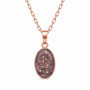 Trauerschmuck Kettenanhänger - Stoff-Füllung mit Glitzer veredelt oval rosévergoldet