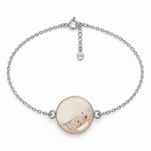 Trauerschmuck Armband - Asche im unteren Bereich mit feinem Glitzer silber