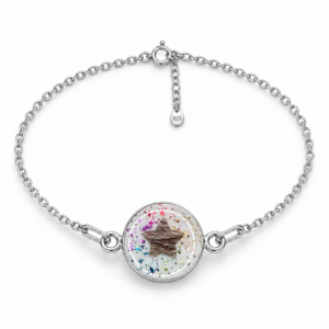 Trauerschmuck Armband - Stern aus Haaren mit Regenbogenglitzer ( Sternenkind Andenken) silber